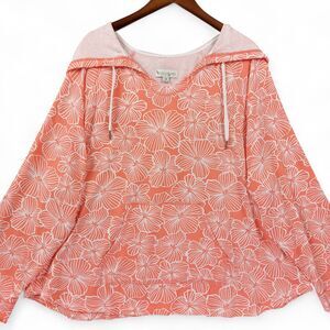 Koolaburra by UGG Hoodie Sz 3X Coral White Floral Tropical Plus Size Cover Up